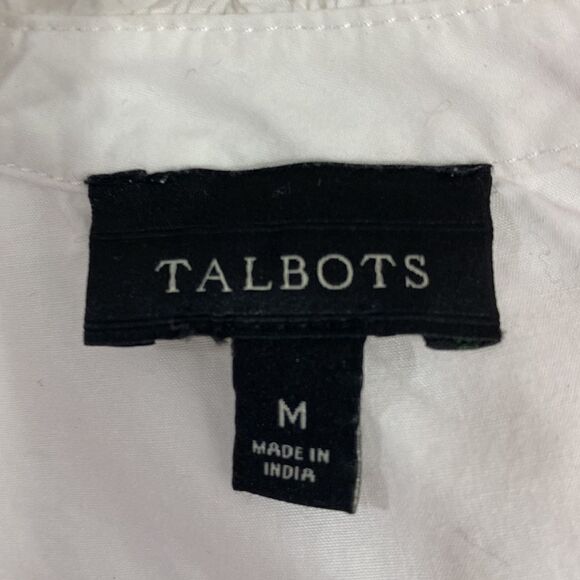 Talbots White Cotton Eyelet Floral Pattern Tie Neck Top Blouse Size M - Picture 4 of 7